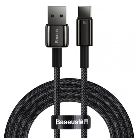 Кабел за зареждане и данни BASEUS Tungsten Gold USB Type A към USB Type C 480Mb/s 100W 2m черен (CAWJ000101)
