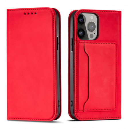 Калъф тип книга с външен джоб Magnet Card - iPhone 14 Plus червен