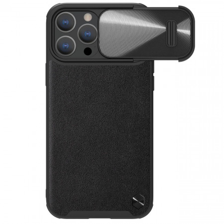 Кожен гръб с подвижно покритие за камерата NILLKIN CamShield Leather S - iPhone 14 Pro Max черен