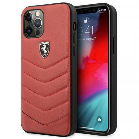 Оригинален гръб от естествена кожа FERRARI Off Track Quilted FEHQUHCP12MRE - iPhone 12 / 12 Pro червен