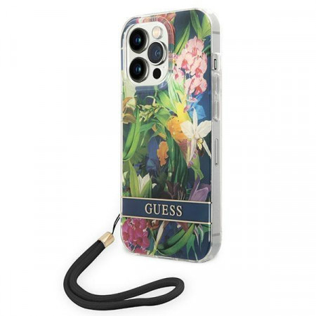 Оригинален гръб с връзка GUESS Flower GUOHCP14XHFLSB - iPhone 14 Pro Max син