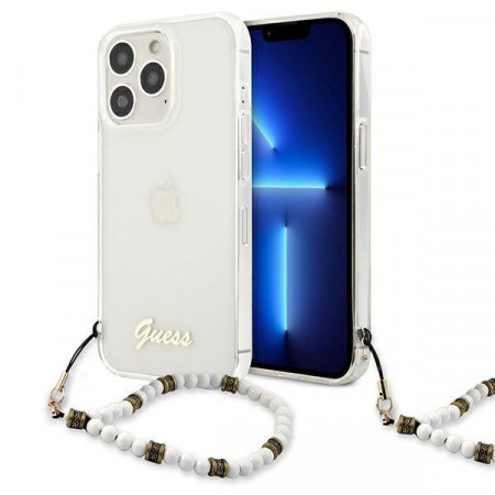 Оригинален гръб с гривна GUESS White Pearl GUHCP13LKPSWH - iPhone 13 Pro прозрачен