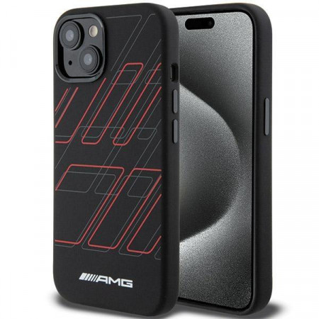 Оригинален гръб AMG Silicone Large Rhombuses MagSafe - iPhone 15 Plus / 14 Plus черен