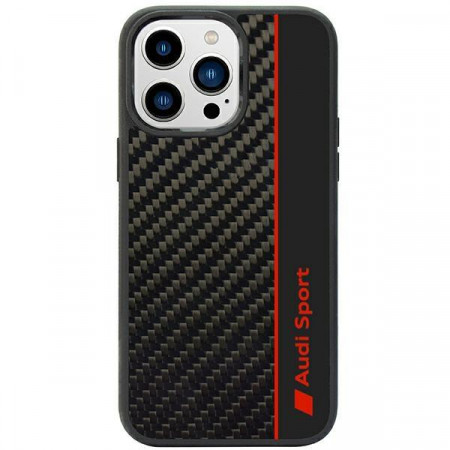 Оригинален гръб AUDI Carbon Fiber Stripe AUS-TPUPCIP14P-R8 / D1-BK - iPhone 14 Pro черен