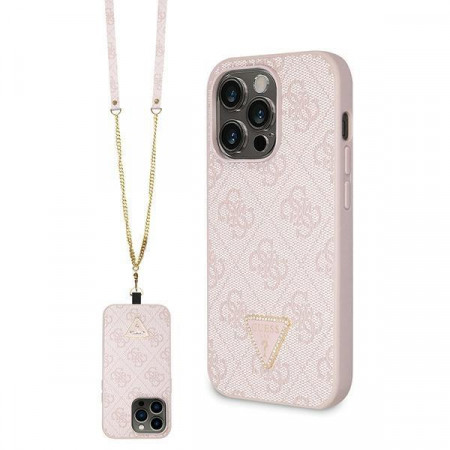 Оригинален гръб GUESS 4G Metal Logo с презрамка GUHCP14LP4TDSCPP - iPhone 14 Pro розов