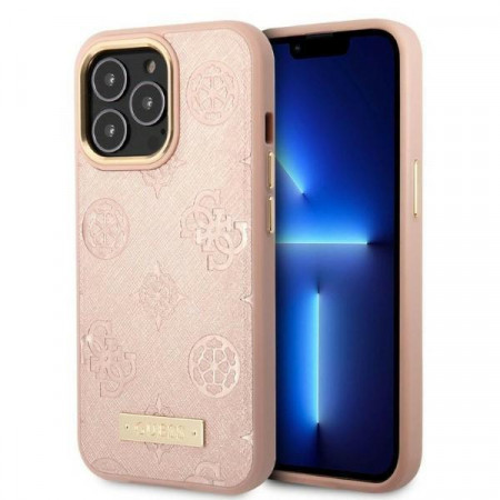 Оригинален гръб GUESS Peony Logo Plate MagSafe GUHMP13LSAPSTP - iPhone 13 Pro розов