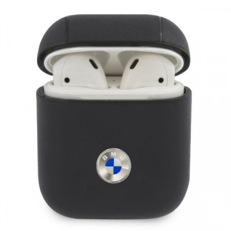 Оригинален калъф за слушалки от естествена кожа BMW Silver Logo BMA2SSLNA - AirPods тъмносин