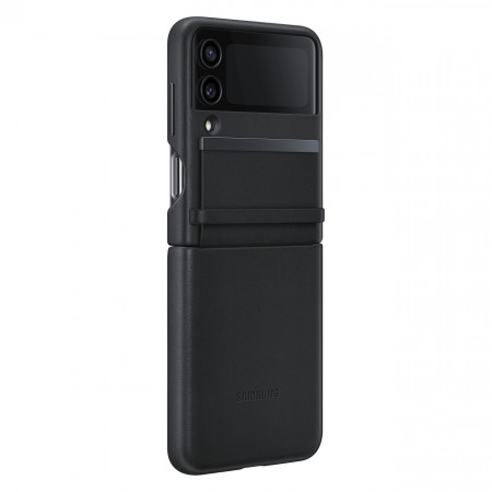 Оригинален калъф от естествена кожа с предпазител за сгъвката Samsung Flap Leather (EF-VF721LBEGWW) – Samsung Galaxy Z Flip4 черен
