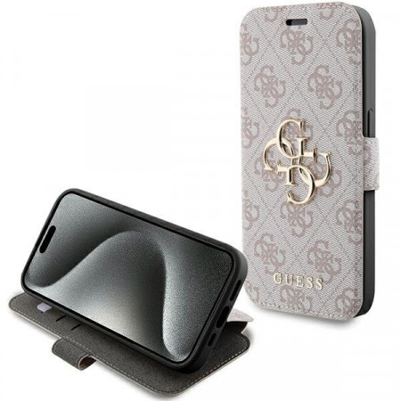 Оригинален калъф тип книга GUESS 4G Metal Logo - iPhone 15 Pro Max розов
