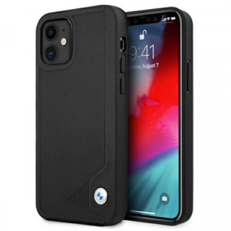Оригинален твърд гръб от еко кожа BMW Leather Deboss BMHCP12SRCDPK - iPhone 12 mini черен