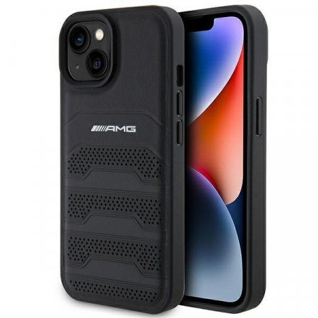 Оригинален твърд гръб AMG Leather Debossed Lines - iPhone 15 Plus черен
