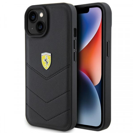 Оригинален твърд гръб FERRARI Quilted Metal Logo - iPhone 15 черен