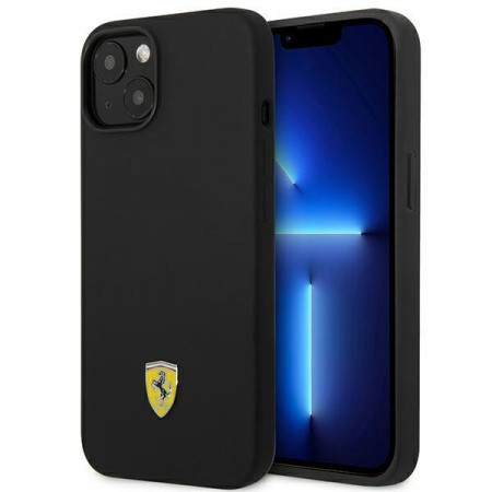 Оригинален твърд гръб FERRARI Silicone Metal Logo FEHCP14SSIBBK - iPhone 14 черен