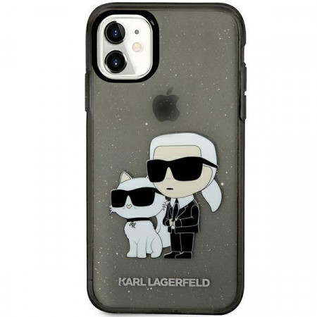 Оригинален твърд гръб KARL LAGERFELD Gliter Karl & Choupette KLHCN61HNKCTGK - iPhone XR / 11 черен