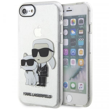 Оригинален твърд гръб KARL LAGERFELD Gliter Karl & Choupette KLHCI8HNKCTGT - iPhone 7 / 8 / SE 2020 / SE 2022 прозрачен