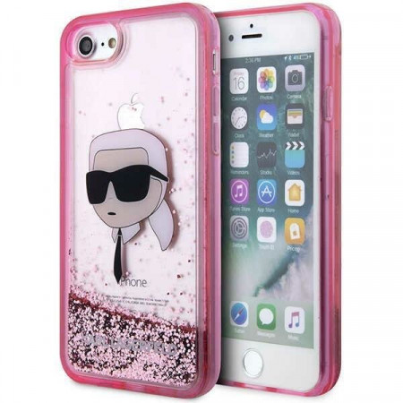 Оригинален твърд гръб KARL LAGERFELD Glitter Karl Head KLHCI8LNKHCP - iPhone 7 / 8 / SE (2nd gen) / SE (3rd gen) розов
