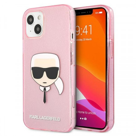 Оригинален твърд гръб KARL LAGERFELD Glitter Karl's Head KLHCP13SKHTUGLP - iPhone 13 mini розов