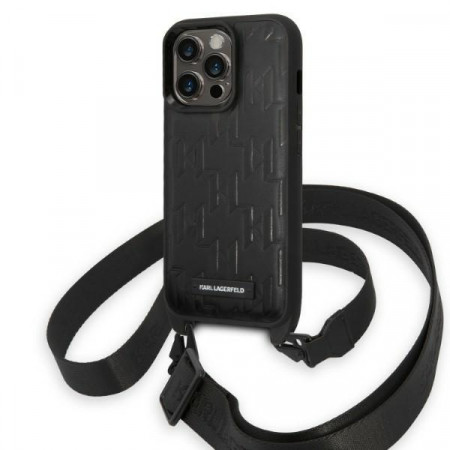 Оригинален твърд гръб KARL LAGERFELD Monogram Plaque Logo Strap KLHCP14LSTMMK - iPhone 14 Pro черен