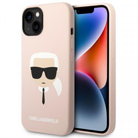 Оригинален твърд гръб KARL LAGERFELD Silicone Karl's Head MagSafe KLHMP14SSLKHLP - iPhone 14 светлорозов