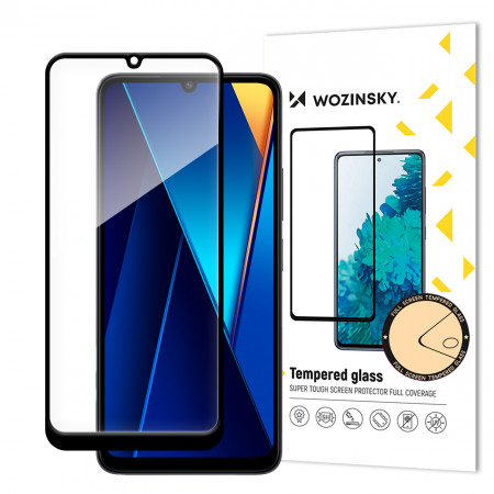 Плосък закален стъклен протектор 9H WOZINSKY - Xiaomi Poco C65 / Redmi 13C с черна рамка