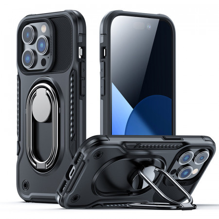 Подсилен гръб JOYROOM Dual Hinge с ринг стойка - iPhone 14 Pro черен