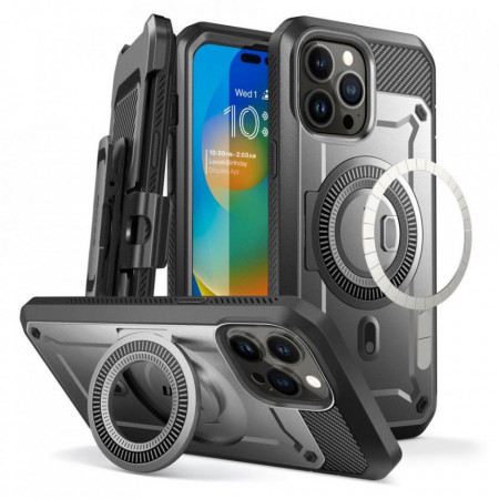 Прозрачен калъф 360° с рамка със стойка SUPCASE Unicorn Beetle Pro MagSafe - iPhone 14 Pro Max черен