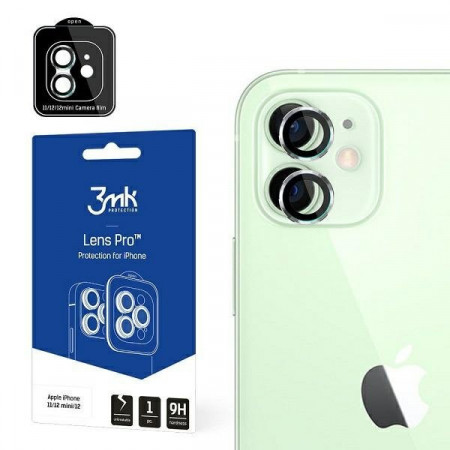 Стъклен протектор за камера с алуминиева рамка и рамка за поставяне 3mk Lens Protection Pro - iPhone 11 / 12 / 12 mini прозрачен