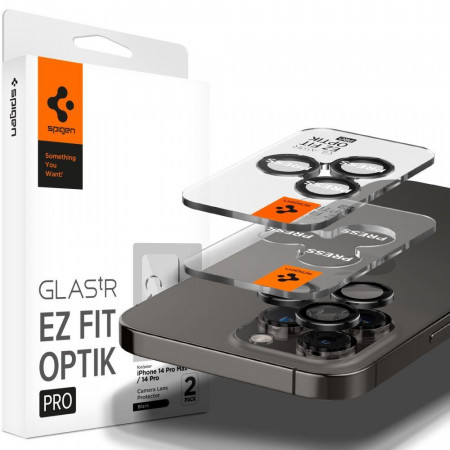 2 бр. протектор за камера SPIGEN Optik.Tr Ez Fit - IPHONE 14 PRO / 14 PRO MAX с черна рамка