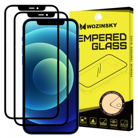 2 бр. 5D закален стъклен протектор с пълно покритие WOZINSKY съвместим с гръб - iPhone 12 / 12 Pro с черна рамка