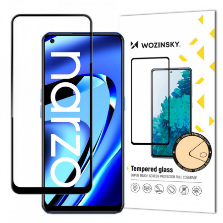 5D Full Glue закален стъклен протектор с пълно покритие WOZINSKY съвместим с гръб - Realme Narzo 50A с черна рамка