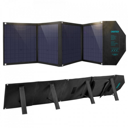 Choetech large foldable solar зарядно 80W solar photovoltaic USB Type C (Power Delivery) / 2x USB (Quick Charge / 2,4A) (158 x 41 cm) черен (SC007)