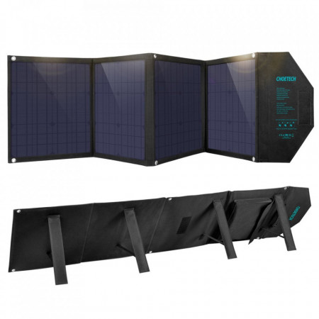 Choetech large foldable solar charger 80W solar photovoltaic USB Type C (Power Delivery) / 2x USB (Quick Charge / 2,4A) (158 x 41 cm) черен (SC007)