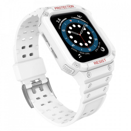 Protect Strap Band Band with Case - Apple Watch - Apple Watch 45mm Series 7 / 44mm SE / 44mm Series 6 / 44mm Series 5 / 44mm Series 4 / 42mm Series 3 / 42mm Series 2 Armored - Apple Watch Cover бял