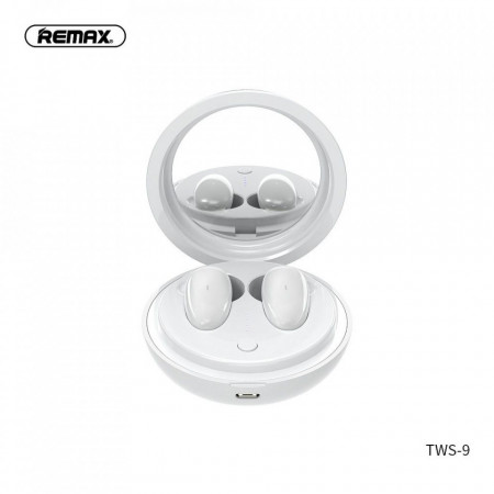 REMax слушалки bezprzewodowe / bluetooth TWS-9 ze stacją dokującą i lusterkiem бели