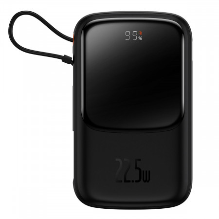Външна батерия BASEUS Qpow Digital дисплей 10000mAh 22.5W с бързо зареждане / PD / SCP / FCP с вграден USB-C кабел черна