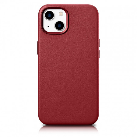 Гръб от естествена кожа iCARER Leather MagSafe - iPhone 14 Plus червен
