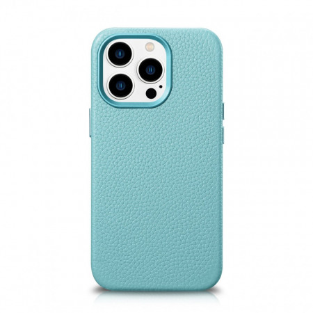 Гръб от естествена кожа iCARER Litchi Premium MagSafe - iPhone 14 Pro Max зелен