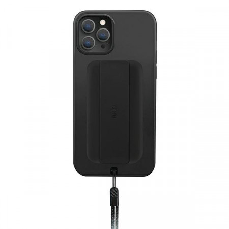 Гръб с лентов държач и каишка UNIQ Heldro с антимикробно покритие - iPhone 12 Pro Max черен