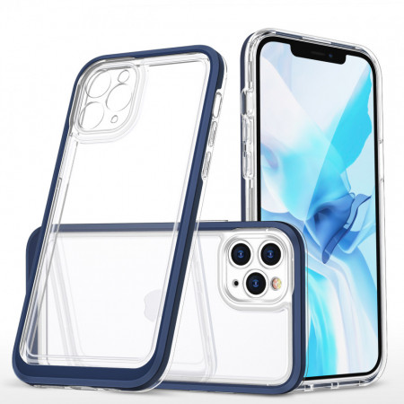 Гръб Clear 3в1 с гел рамка - iPhone 11 Pro син