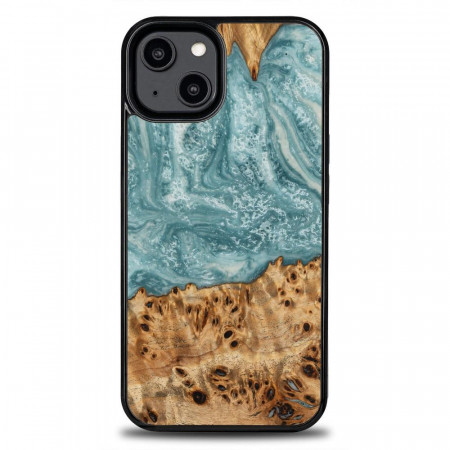 Дървен гръб BEWOOD Unique Wood and Resin - iPhone 15 Plus Uranus син / бял