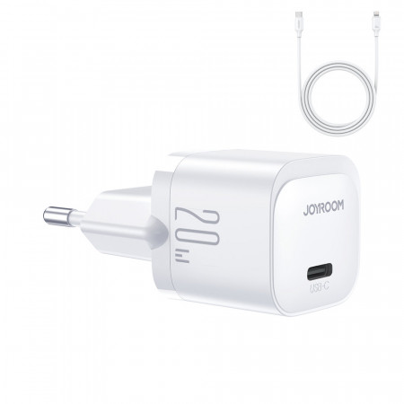 Зарядно за стена JOYROOM JR-TCF02 20W USB Type C PD + кабел USB Type C към Lightning бяло