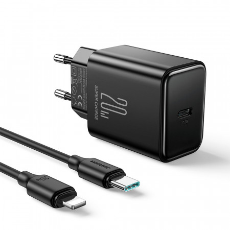 Зарядно за стена JOYROOM JR-TCF06 20W USB Type C Power Delivery + кабел USB Type C към Lightning черно