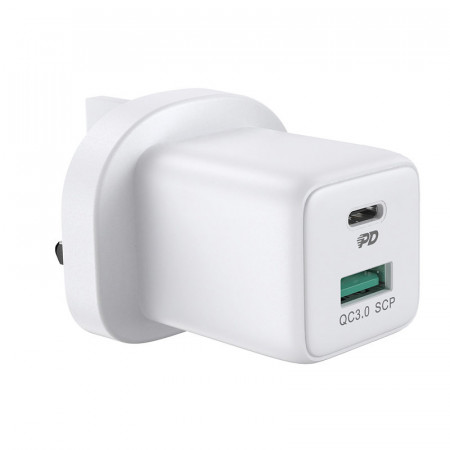 Зарядно за стена (UK стандарт) JOYROOM 30W 45A USB Type A / USB Type C PD QC (L-QP303) бяло