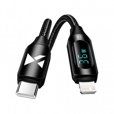 Кабел за зареждане и данни с дисплей и оплетка WOZINSKY USB Type C към Lightning WUCLC1 36W 1m черен