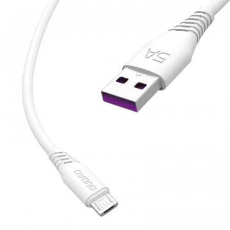 Кабел за зареждане и данни с оплетка DUDAO USB Type A към Micro USB 5A 1m (L2M) бял
