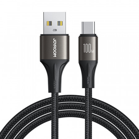 Кабел за зареждане и данни с оплетка JOYROOM Light-Speed SA25-AC6 USB Type A към USB Type C с бързо зареждане 100W 1.2m черен