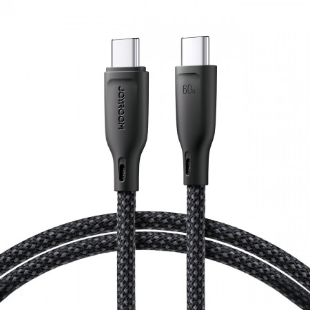 Кабел за зареждане и данни с оплетка JOYROOM Multi-Color SA34-CC3 USB Type C към USB Type C 60W с бързо зареждане 1m черен