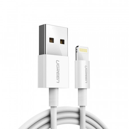 Кабел за зареждане и данни UGREEN USB Type A към Lightning MFI 2m 2.4A бял (20730)