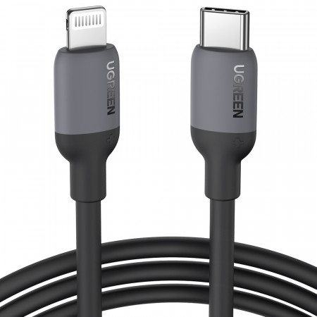 Кабел за зареждане и данни UGREEN USB Type C към Lightning MFI с бързо зареждане Power Delivery 20W 1m черен (US387 20304)
