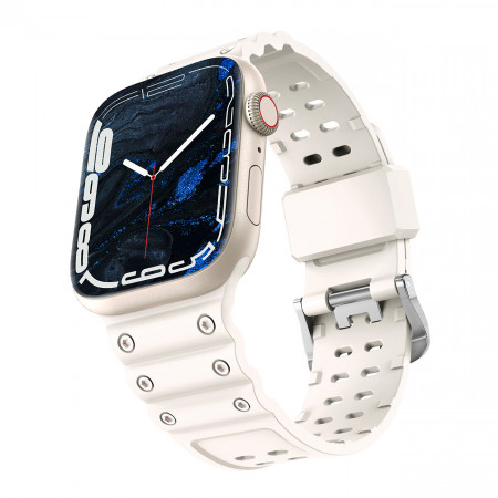 Каишка със стоманена закопчалка Triple Protection - Apple Watch Ultra 49mm / Ultra 2 49mm / 45mm Series 9 / 45mm Series 8 / 45mm Series 7 / 44mm SЕ (2nd gen) / 44mm SE / 44mm Series 6 / 44mm Series 5 / 44mm Series 4 / 42mm Series 3 / 42mm Series 2 бежов